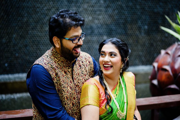 Poorva and Pushkar during their Maharashtrian wedding at Hyatt Regency Pune