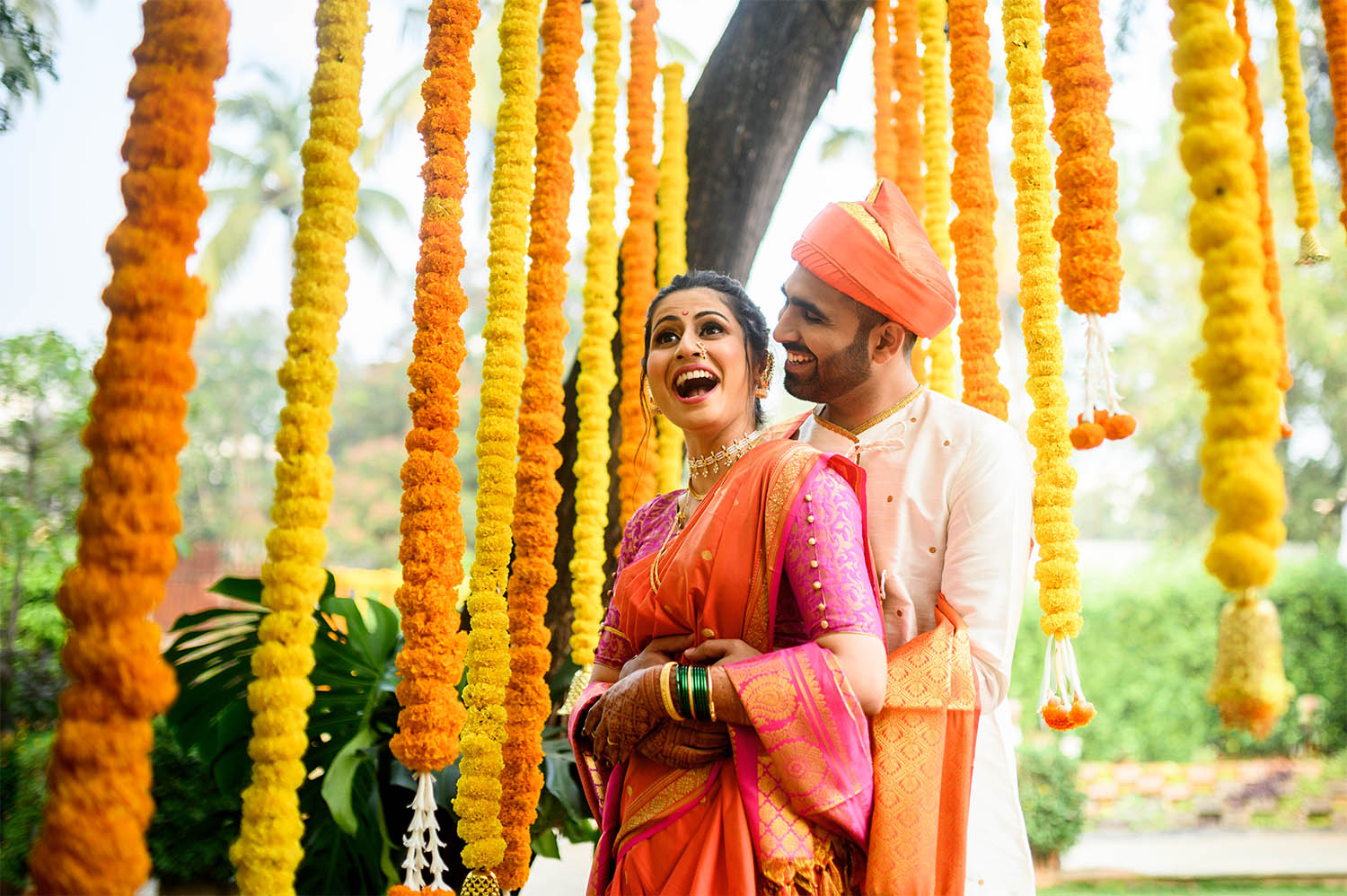 Shamika and Sumedh during their Maharashtrian wedding at Keshavbaug Pune